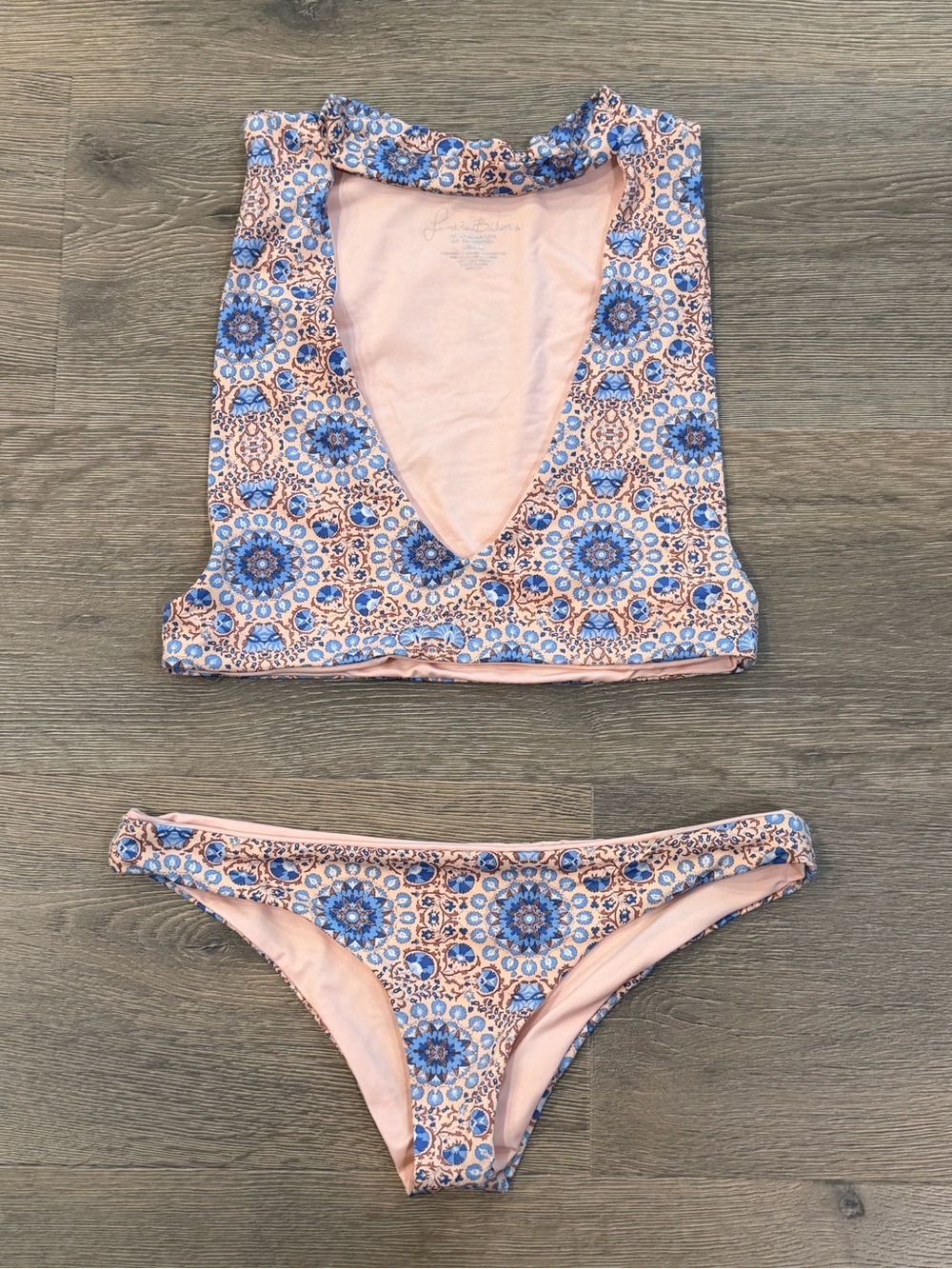 Frankies Bikinis Set Tank Top Women’s Pink Floral Mandala Crop Harley & Bottoms